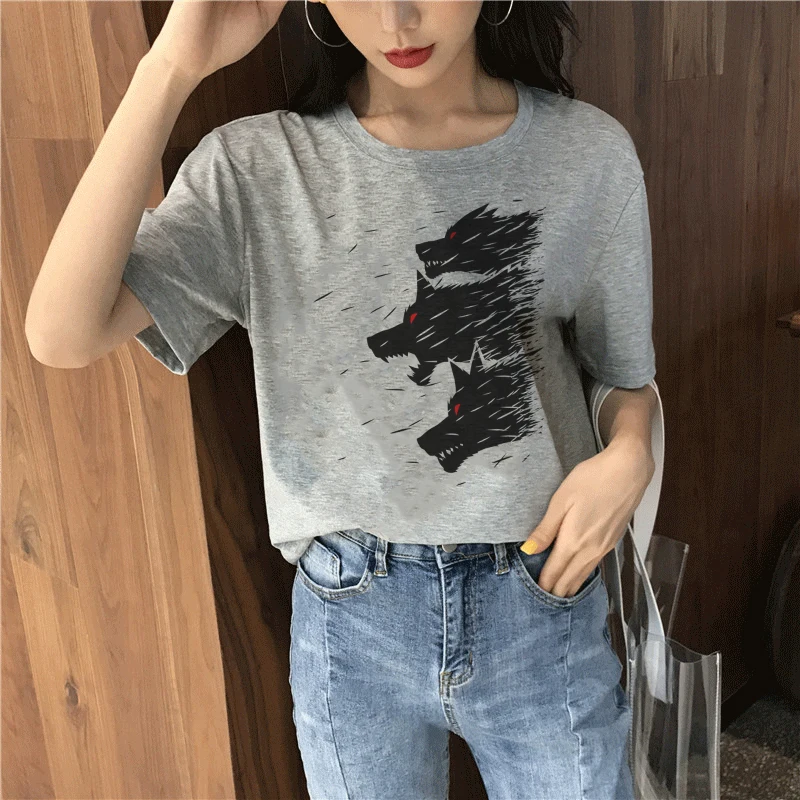 Летняя серая женская футболка в японском стиле с круглым вырезом и коротким рукавом в стиле Харадзюку - Цвет: 4857-gray