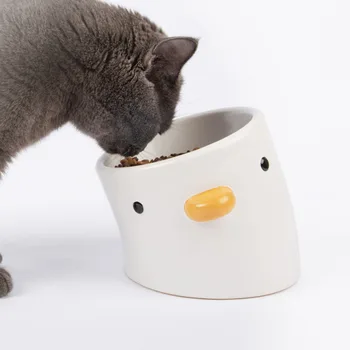 

High-temperature fired crooked chicken bowl semi-matte ceramic cat diagonal height prevention black Chin Basin protection