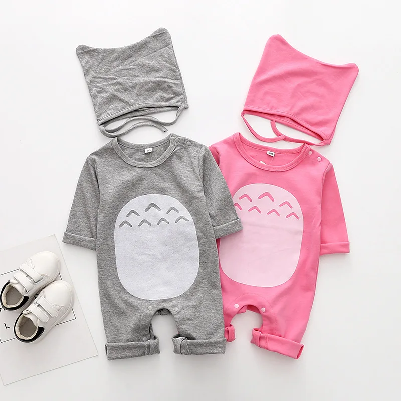 

2018 Autumn in Europe And America Baby Flocked Totoro Romper Capping Crawling Clothes One Piece