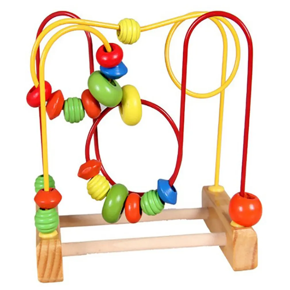 

Children Fun Toddler Baby Colorful Wooden Mini Around Beads Wire Maze Educational Toy Developing Interactive Kids Toys