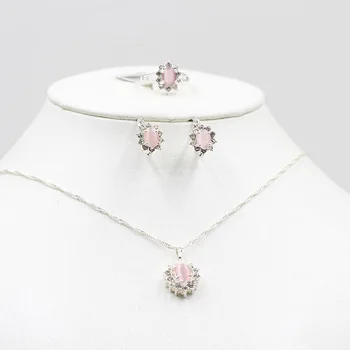 

Silver necklace earrings ring jewelry set bride imitation platinum necklace earrings ring stylish ladies holiday party crystal t