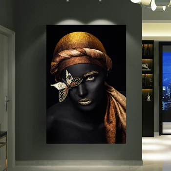 

Fine Gold of The Nobility of African Woman Costly Makeup Is Worn Poster Printing Oil Painting Wall Pictures for Living Room