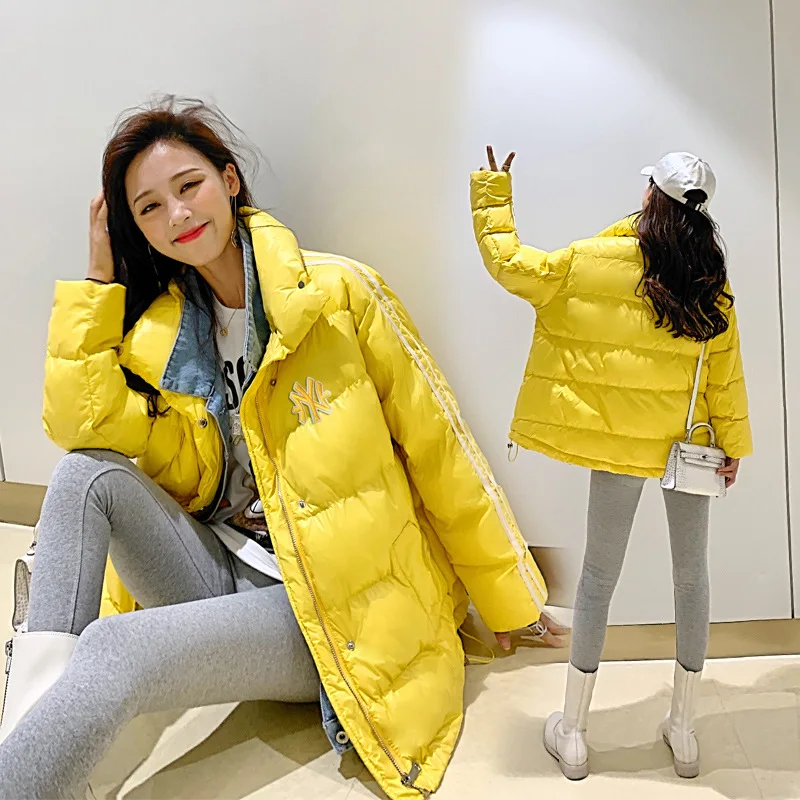 

2019 Winter New Style WOMEN'S Dress-Style Cotton-padded Jacket Winter Mock Two-Piece Mid-length Cotton-padded Clothes Slimming C