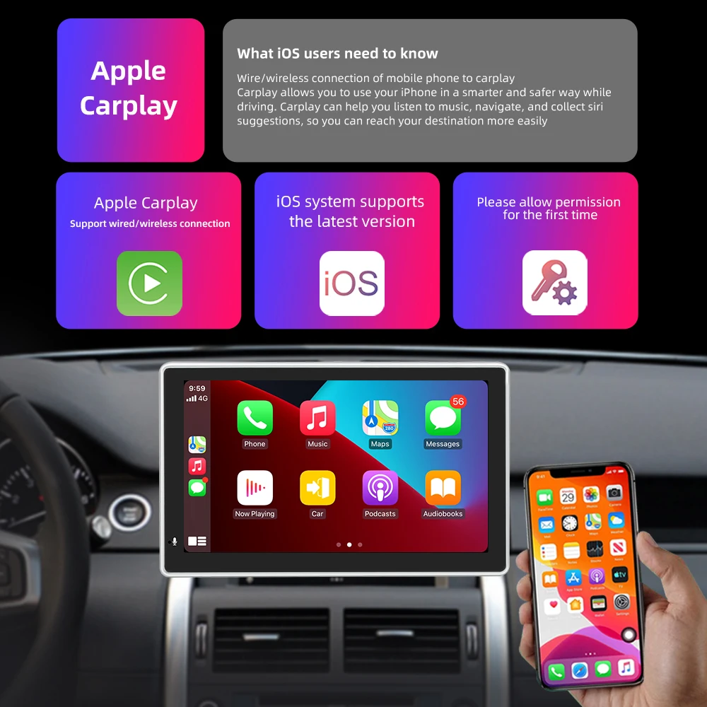 car movie player 7 Inch Touch Screen Portable Wireless Apple CarPlay Wireless Android Auto Multimedia Bluetooth Navigation HD1080 Stereo Linux car video player with bluetooth