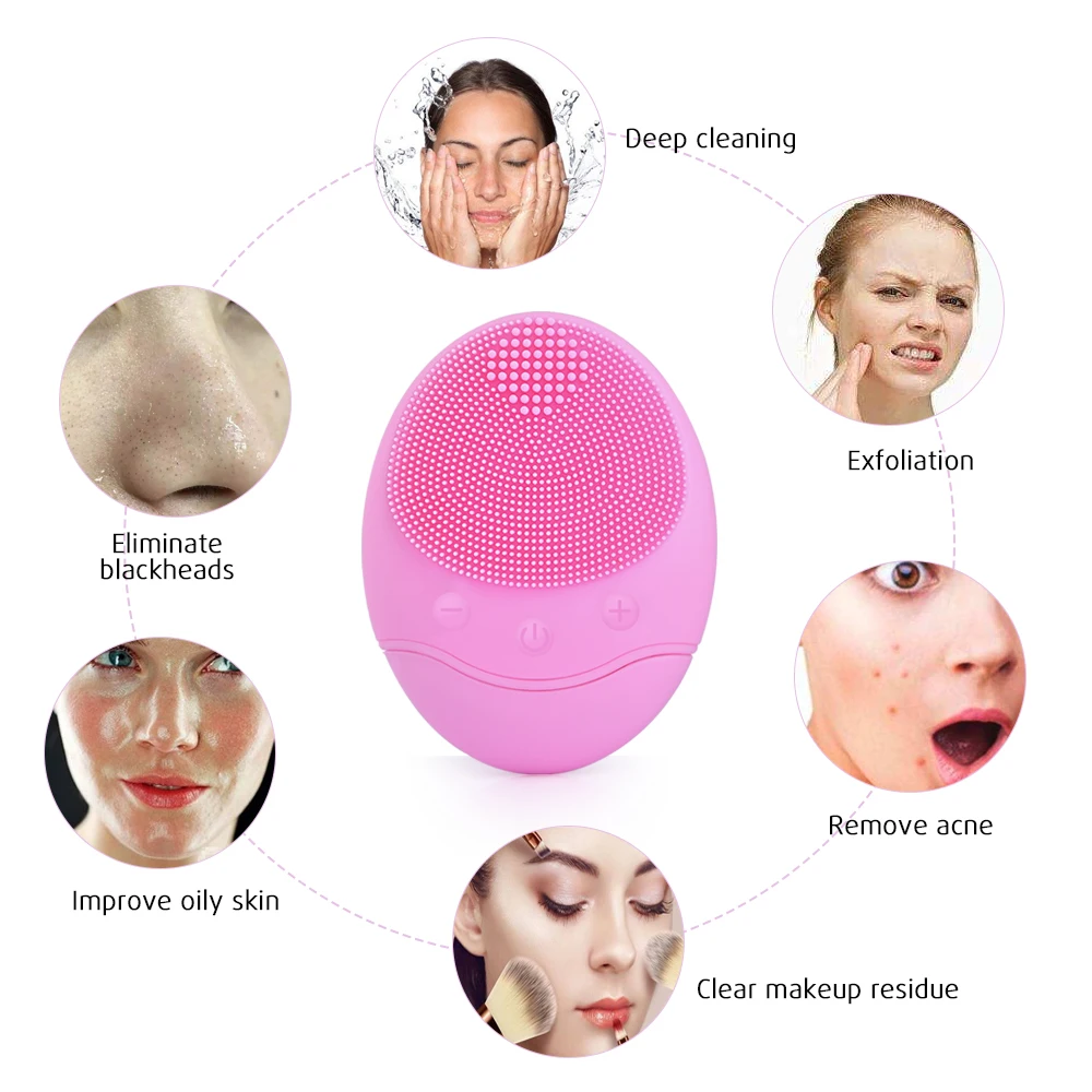 Facial Cleaning Brush Waterproof Silicone Sonic Vibration Cleaner Sadoun.com