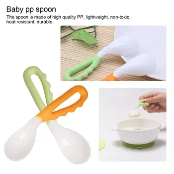 

2pcs/set Baby Pacifier Feeding Spoon Fork Curved Anti Slip Handle Children Eating Training Tableware Accessory