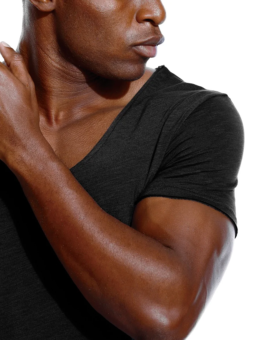 Men's Slim-Fit Scoop-Neck Tee with Low-Cut, Deep V-Neck and Wide Vee for an Invisible Undershirt Look - Short Sleeve Male T-Shirt. image 3