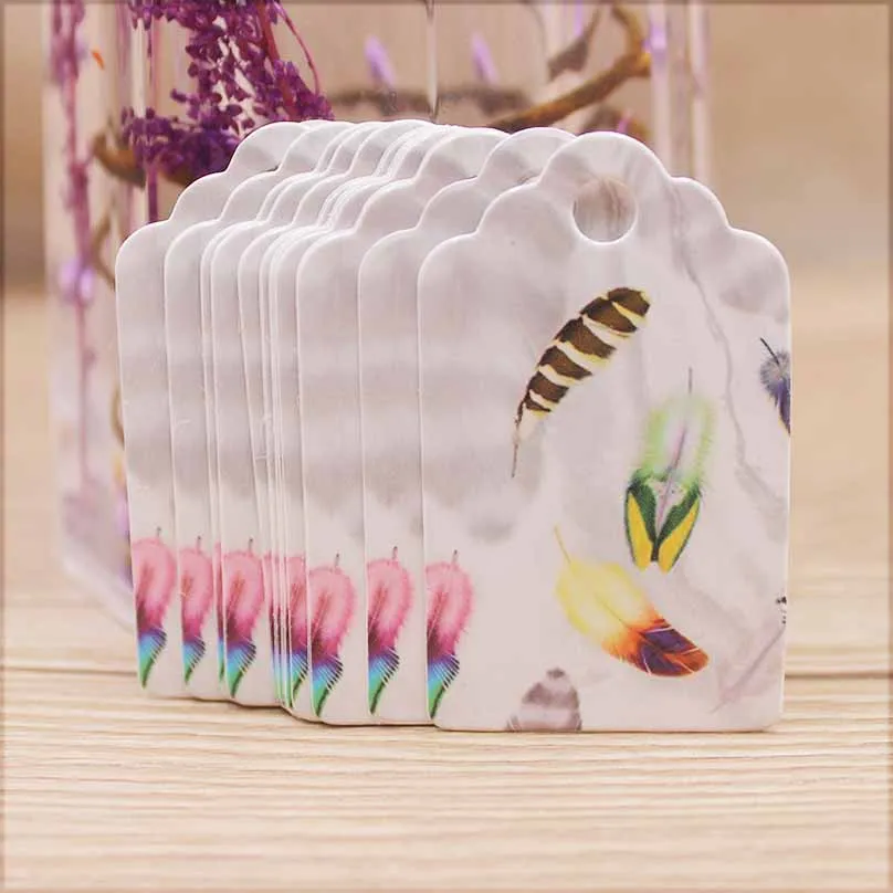 New 5*3cm DIY printed gifts wedding candy favors hang tag label Feathers pattern gifts favors decoration  hang tag party suppile