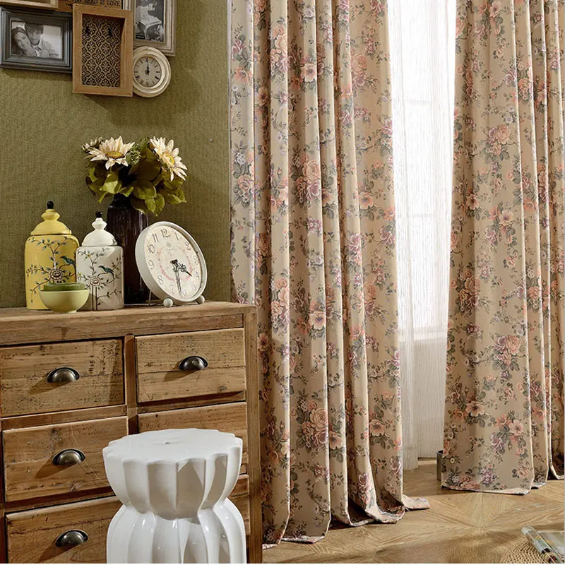 

Vintage Pastoral Window Curtain Design Polyester cotton Semi light shading Printed Curtains for Living Room(Single Panels)