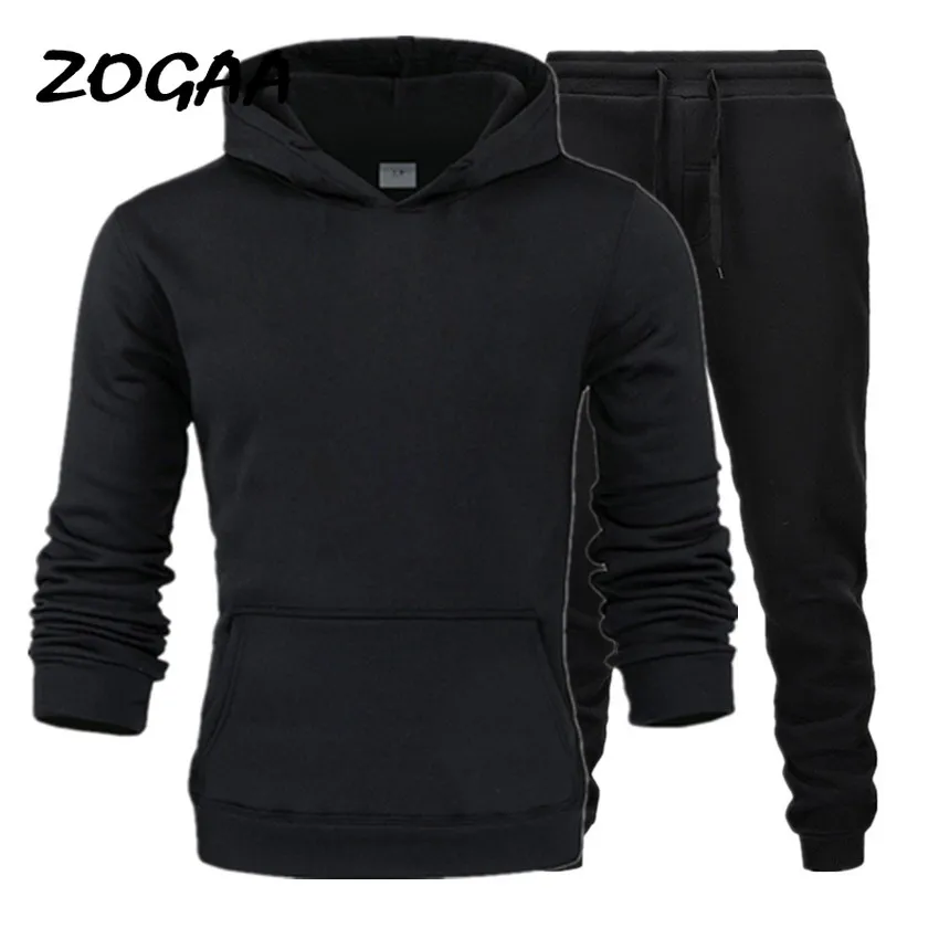 

ZOGAA 2020 autumn and winter men's sweater suit hooded plus velvet sweater solid color sweater multicolor optional casual suit