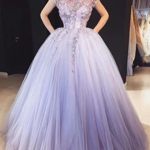 Лавандовое бальное платье, платья для выпускного вечера, новинка, пышное Тюлевое вечернее платье ручной работы с цветами, Vestido de fiesta