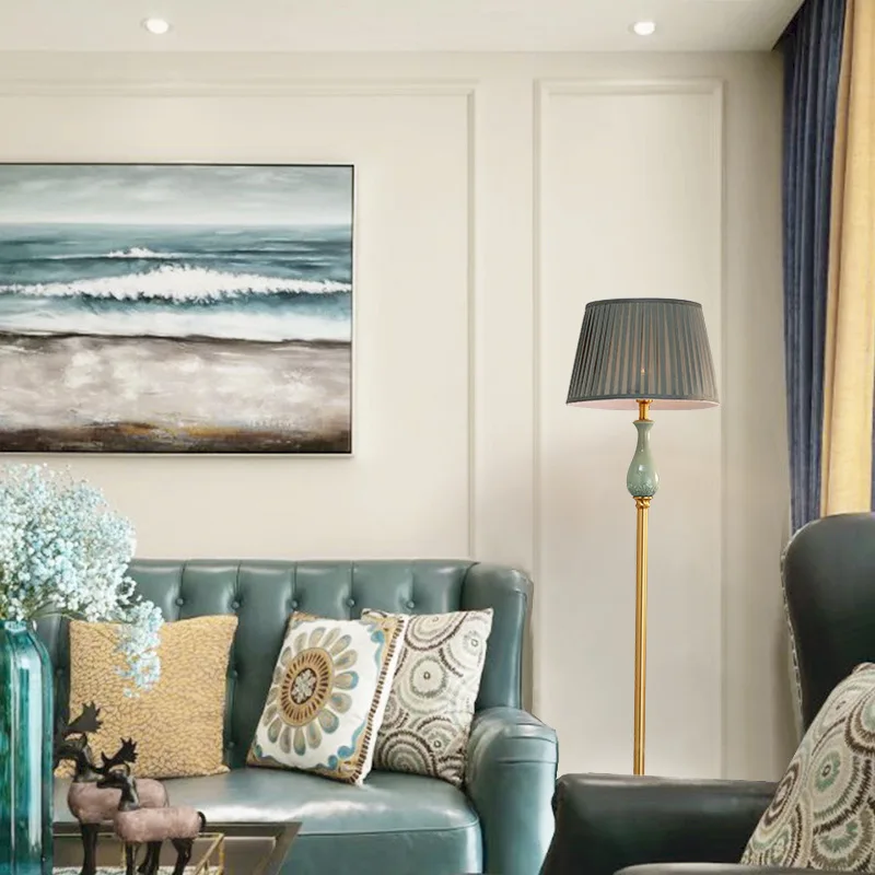 

European Style Floor Lamp Minimalist Modern Copper Ceramic Fabric Home Lighting Lamps Hotel Engineering Lighting