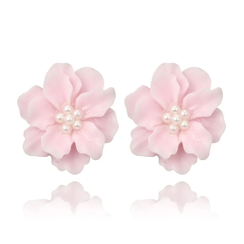pink Сексуальные женские черные серьги в виде цветка, вечерние аксессуары для клуба, серьги-гвоздики, модные ювелирные изделия, корейские жемчужные серьги, Moda Mujer - Окраска металла: pink