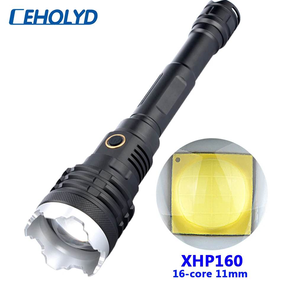 XHP160.2 16-core The Most Brightest Led Flashlight Power Bank 10000mAh Torch Usb Rechargeable 21700 Battery Zoomable Lantern 50W