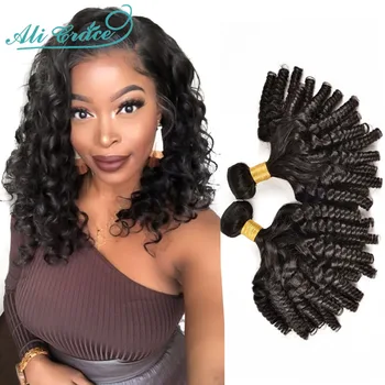 

Ali Grace Brazilian 1/3/4 Bouncy Curly Bundles Remy Human Hair Extensions Double Drawn Weft Natural Color Free shipping