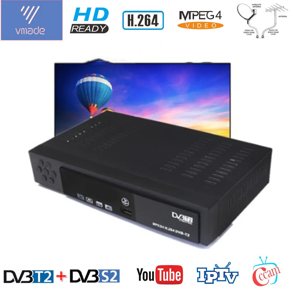  Vmade HD Digital Terrestrial Satellite Receiver Combo DVB-T2 DVB-S2 Fully 1080P H.264 TV Tuner Supp