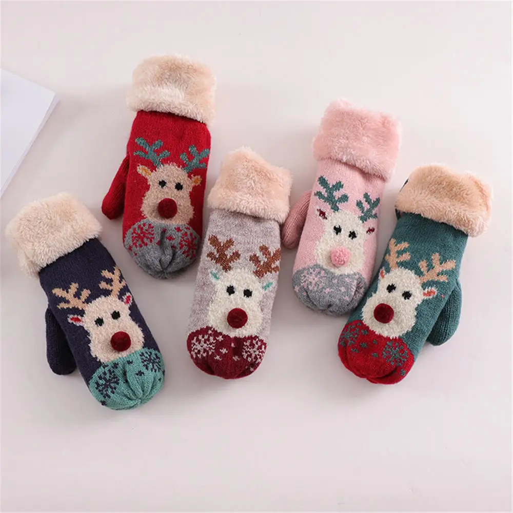 

Christmas Deer Printed Knitted Thick Gloves For Men Women Fshion Warm Autumn Winter Full finger Gloves