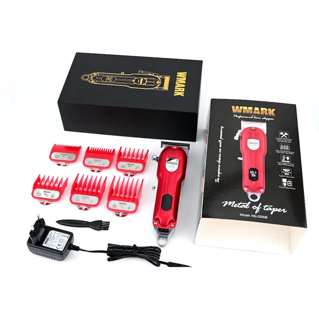 2021 New WMARK NG2025B All-Metal Corded or Cordless Use Hair Clipper With LCD Display 6500 RPM Hair Trimmer 9CR18 Blade 2500mAh Red Boxes