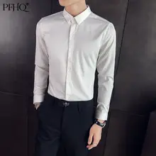Pfhq 2021 nova moda masculina magro cor sólida estilo coreano tendência simples lapela único breasted camisa primavera e outono 21e4135