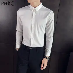 Pfhq 2021 nova moda masculina magro cor sólida estilo coreano tendência simples lapela único breasted camisa primavera e outono 21e4135