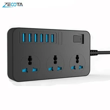 Barre d'alimentation Smart USB, adaptateur de prise, parasurtenseur, 3 voies AC, prises universelles, prise électrique ue/US UK/AU, rallonge de 2m