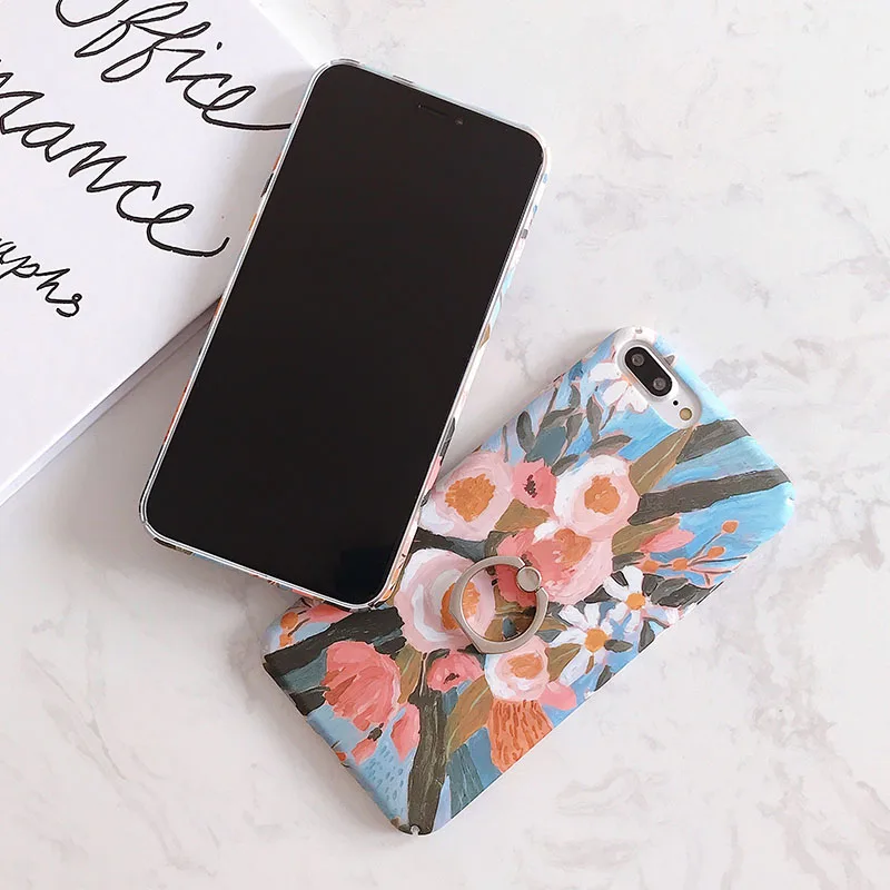 Винтаж Цветы Чехол для iPhone X XR чехол 6S 6 7 8P цветочный жесткий с кольцом| |