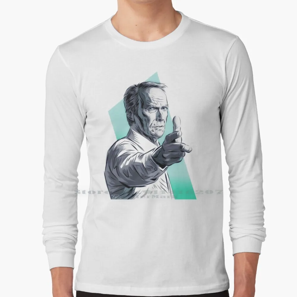 Clint Eastwood-Un'Illustrazione Di Paul Cemnick Maglietta A Maniche Lunghe Clint Eastwood Paul Cemnick Rawhide Westerns Dirty