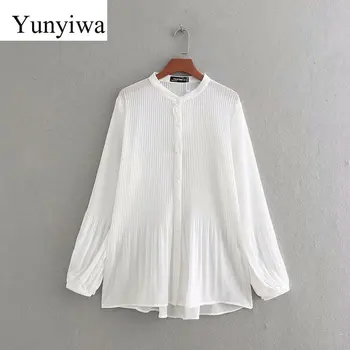 

New Women Fashion Long Sleeve Chiffon Pleated Blouse Shirts Women O Neck Casual Business Blusas Femininas Chemise Tops
