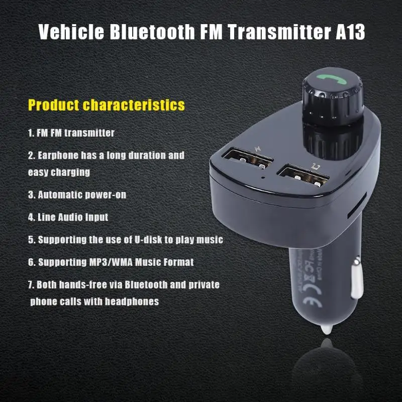 A13 беспроводной автомобильный комплект громкой связи Bluetooth fm-передатчик MP3-плеер USB зарядное устройство обеспечивает напряжение до 5 В/2,5 А для других устройств