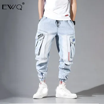 

EWQ / Men Clothes Jeans Loose Harun Pants With Multiple pockets Embroidery Ankle-Length Pants for male & female 2020 new 19H-a63