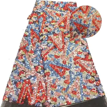 

New Arrival African Tulle Lace Fabrics High Quality 2019 Orange Peach Lace Fabric With Sequins For Fashion Nigerian Lace Dress