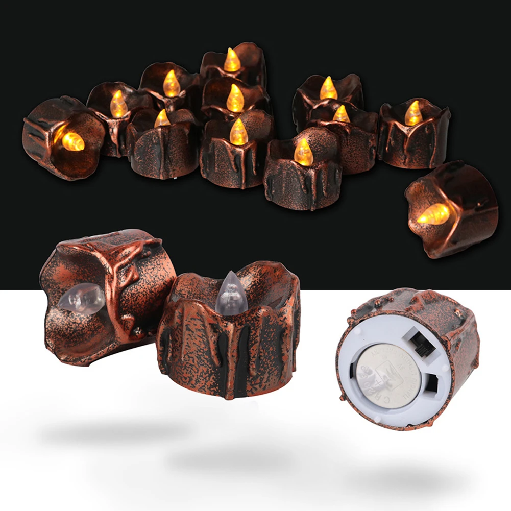 

12/24pcs Creative LED Candle Light Plated Tear Light Battery Powered Halloween Christmas Wedding Birthday Party Decoration