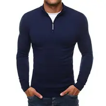 Long Sleeve Stretchy Knitted Sweater Autumn Winter Solid Color Stand Collar Men Knitwear Male Clothing
