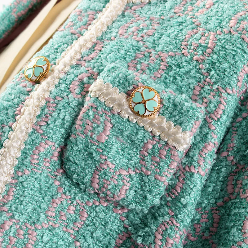 Женский комплект 2 шт. Мода Woolen Fashion Korean корейский драматический ТВ Женский комплект из двух предметов Женское шерстяное пальто с принтом женская рубашка мини-юбка