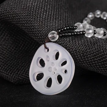 

100% real white chalcedony jade necklace women handmade lotus agate jade pendants jade jewelry natural crystal stone