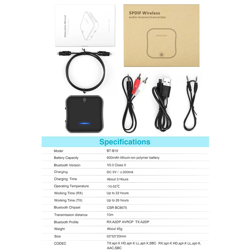 Bluetooth 5,0 передатчик приемник CSR8675 HD LL аудио музыка беспроводной USB адаптер 3,5 мм 3,5 AUX Jack/SPDIF/RCA для ТВ ПК