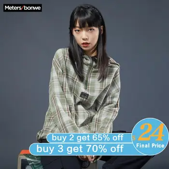 

Metersbonwe 2020 New Hooded jacket female loose Plaid jacket Handsome simple wild Sports Pullover jacket women 736699