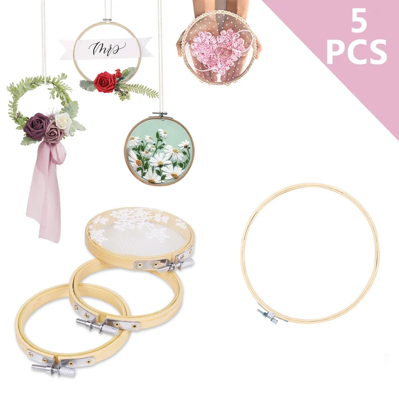 

5Pcs Embroidery Hoops DIY Embroidery Cross-Stitch Wooden Frame Hoop Circle Embroidery Shed DIY hand Craft Sewing Needwork Tool
