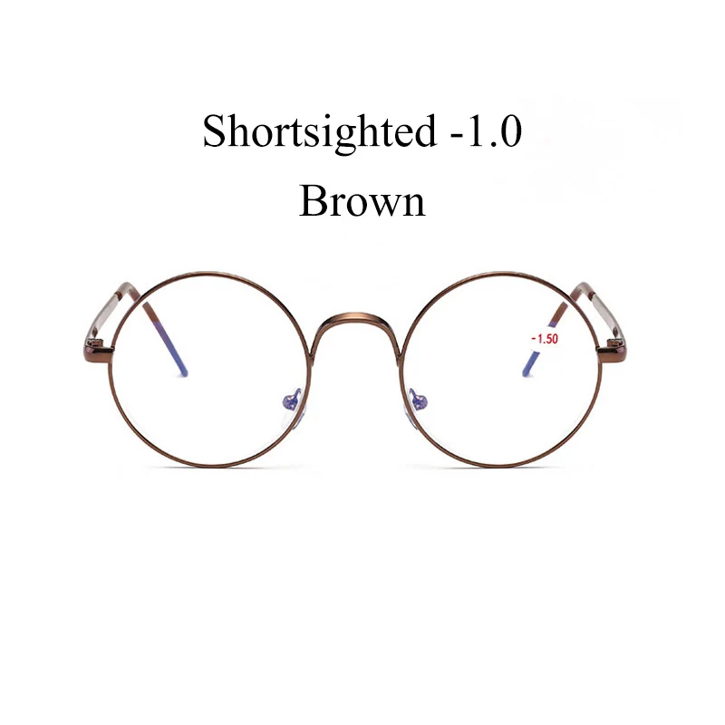 IBOODE для мужчин и женщин готовые очки для близорукости, металлические круглые близорукие очки, женские мужские очки для близоруких очки унисекс - Цвет оправы: Brown Myopia 1.0