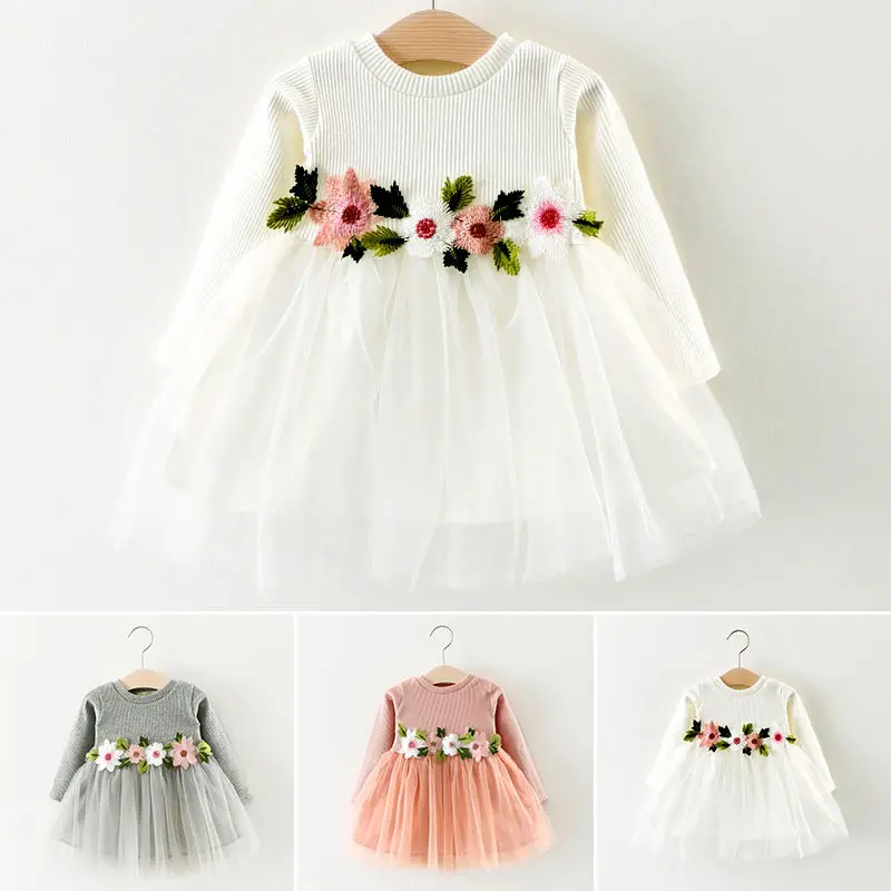3Colors-1Pcs Baby Girls Dress Cute Flower Birthday Party Princess Pageant Prom Dress 3M-3Y