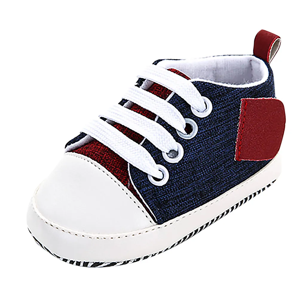 Обувь для мальчика для новорожденных; сезон осень; Комбинированная парусиновая обувь для девочек с нескользящей мягкой подошвой; повседневная детская обувь на шнуровке