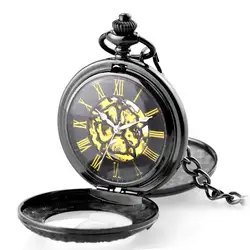 Двойной открытый чехол Механические карманные часы циферблат с бронзовой модной и повседневной Ретро стимпанк Ретро скелет брелок