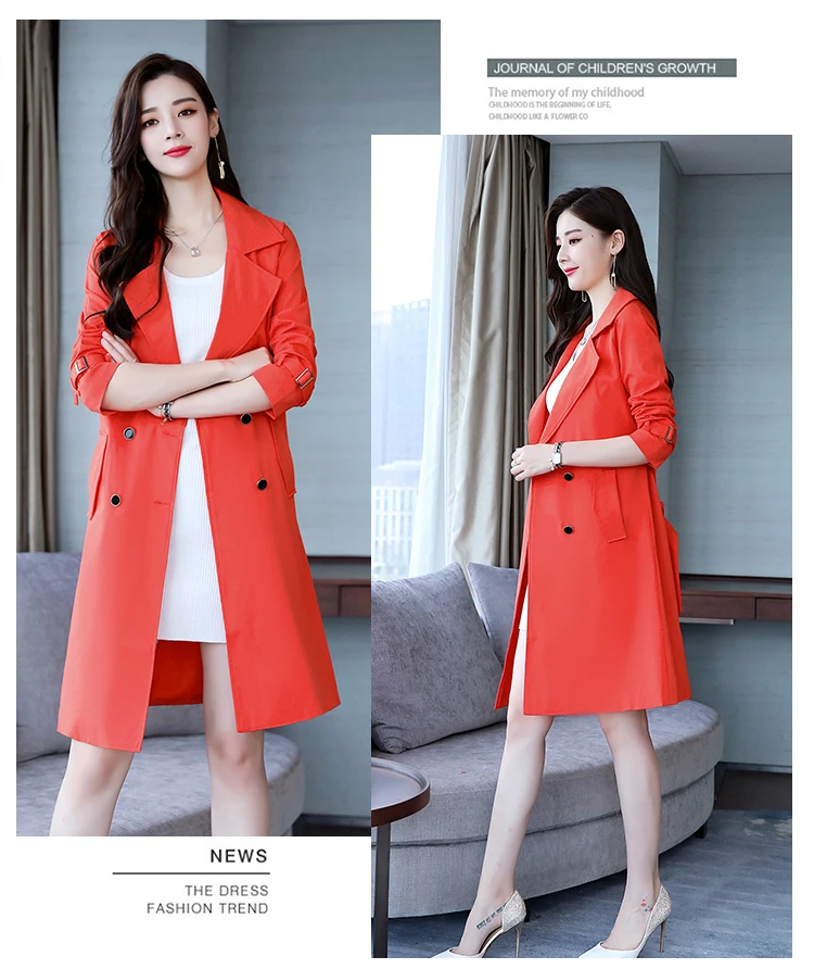 New Autumn slim windbreaker coat female Large size Fashion double-breasted popular Women's coat Raglan sleeve long trenchcoat