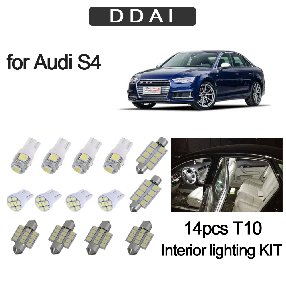 

DDAI Car Accessories 14pcs White Interior LED Light Bulbs FOR S4 c5w led 12V 6500K c5w led lamp w5w t10 led