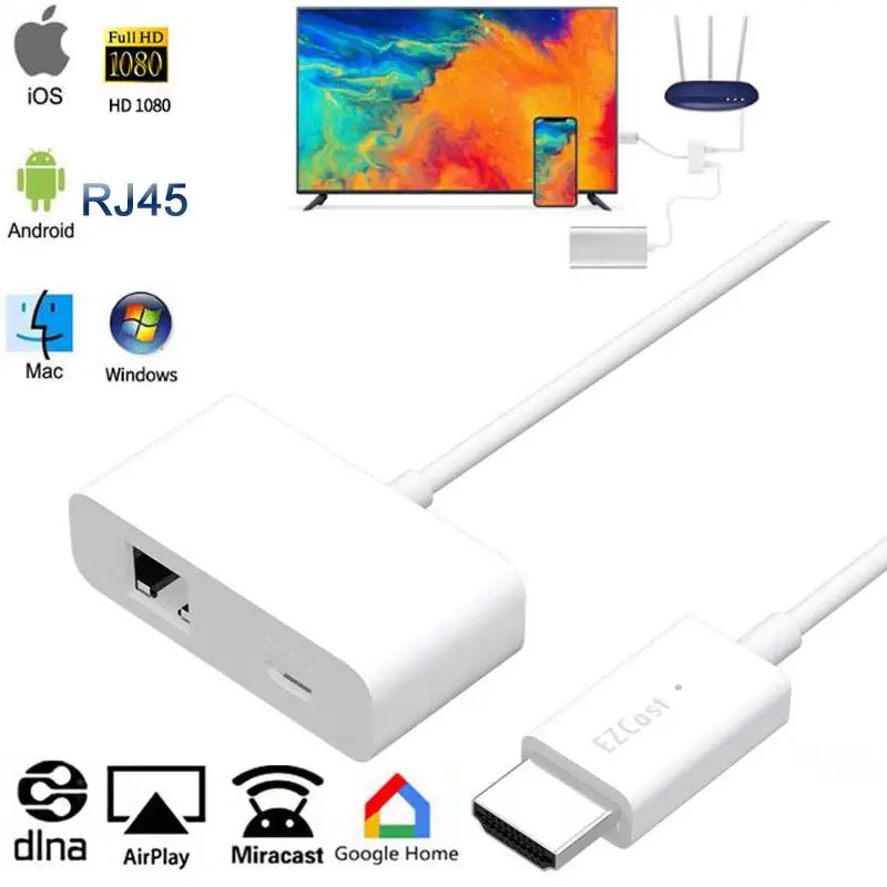 Receptor de Exibição sem Fio Tela para Ios Rj45 para Hdmi Magicether Ethernet Wi-fi Dongle Airplay Dlna Espelho Android Windows Google
