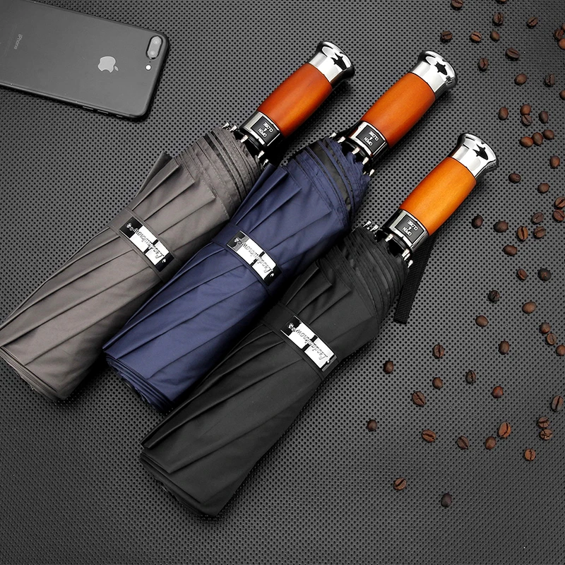 Big Windproof Umbrella Men Parasol Ten Bones Folding Automatic Umbrella Black Sunshade Golf Rain Umbrellas 116Cm Ombrello SY175