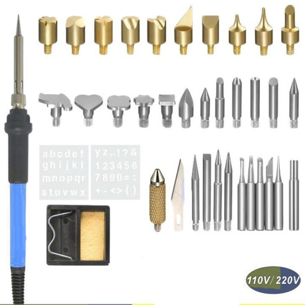 

37Pcs 60W Electric Stylus Solder Iron Wood Burning Pyrography Pen Kit Tools Adjustable Temperature Tool Handtools for Industry