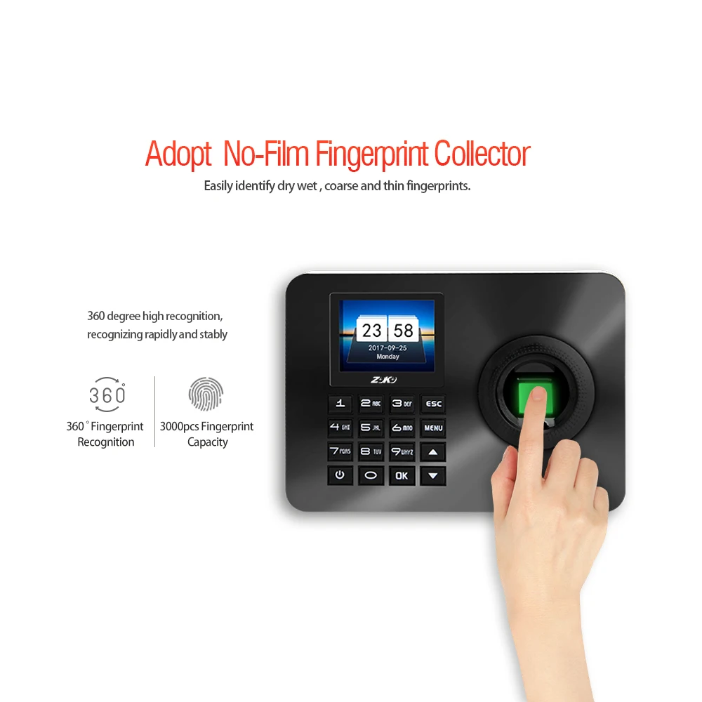 ZK-TA10 Время отпечатков пальцев распознавание паролем замок двери открывалка система контроля доступа 2,4 дюймов дисплей