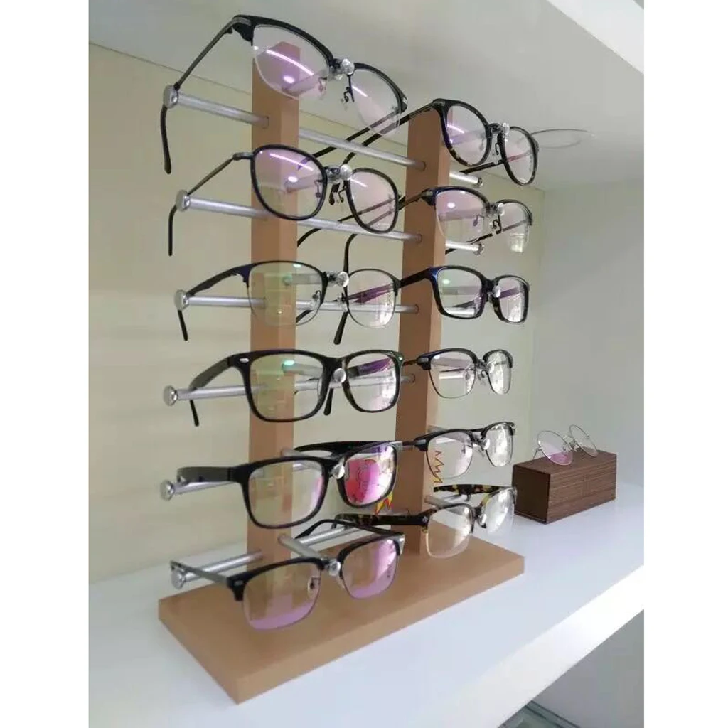 6-Layer Sunglasses Eyeglasses Display Wooden Frame Rack Stand Holder Organizer silver color Displaying sunglass eyeglass and glasses