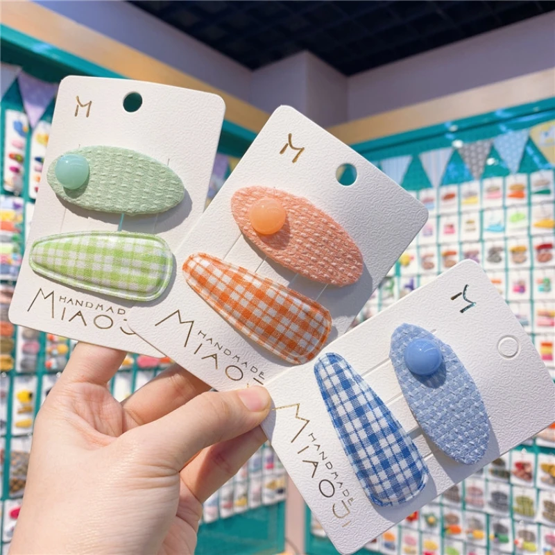 

Korean Version Of Children's Fabric Oval Hairpins Girls Bright Lattice BB Clip Baby Side Broken Hairpin Hairpin Hair Accessories
